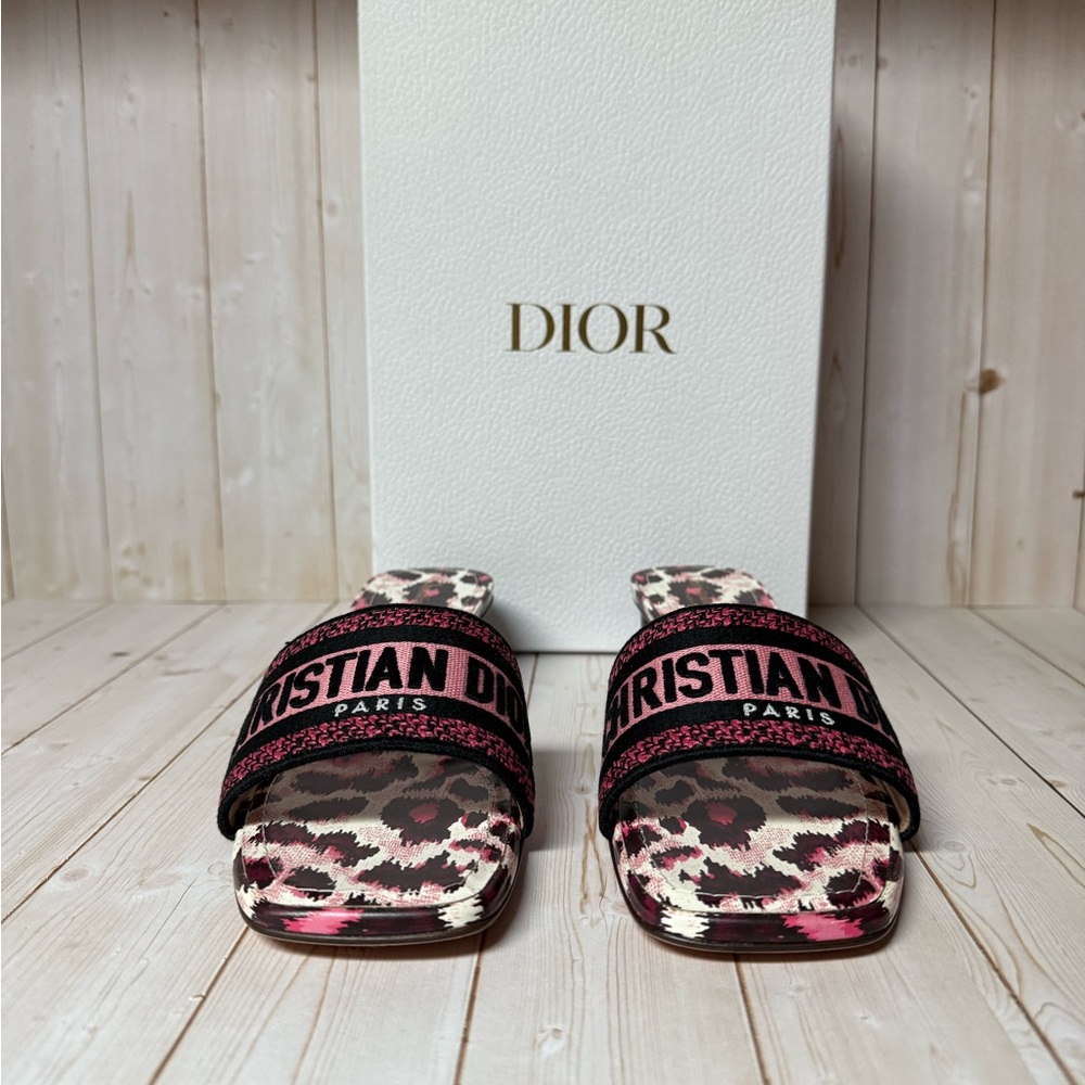 Christian Dior Mizza Embroidered Cotton Dway Slide Sandal Dark Ruby Sz 39 / 9 - Picture 5 of 13